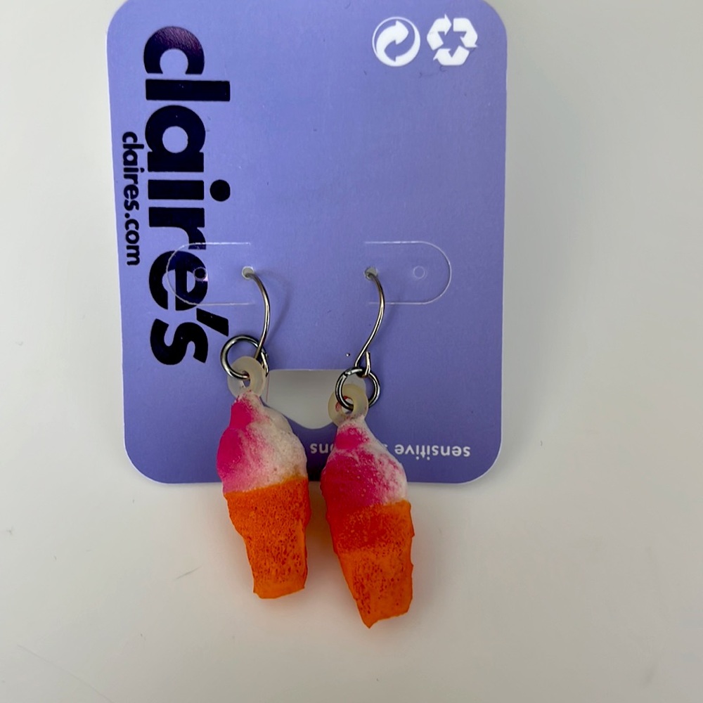 Ice cream cone earrings ...Squishy!! Really, you can play with them!